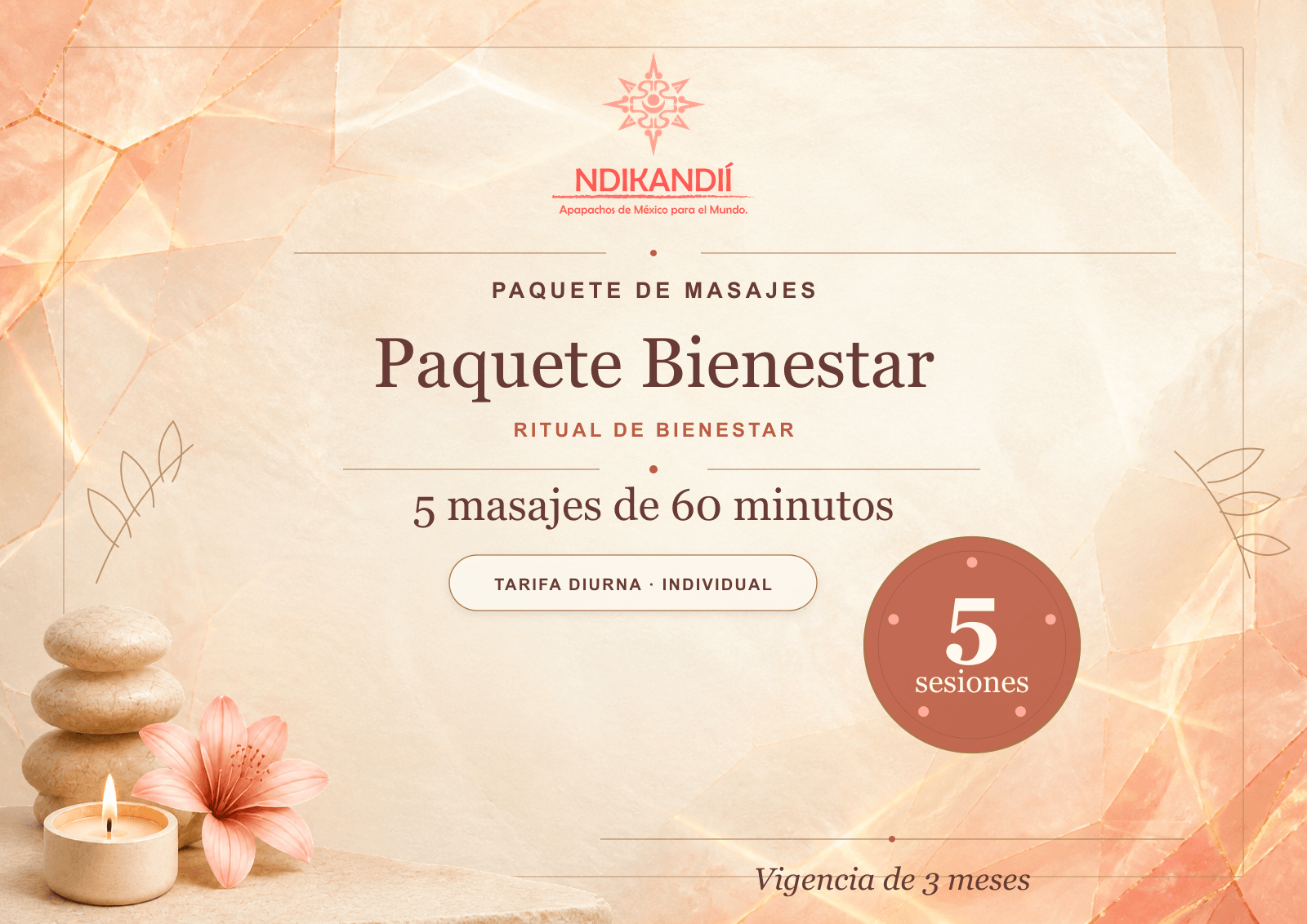 Paquetes de Masajes 2 Paquete Bienestar de 5 masajes individuales de 60 minutos, tarifa diurna